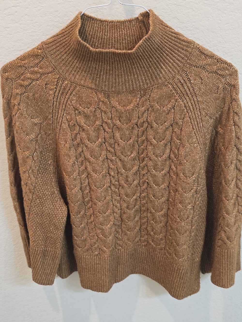 CeCe Cable Knit Mock Neck Sweater - Camel Brown